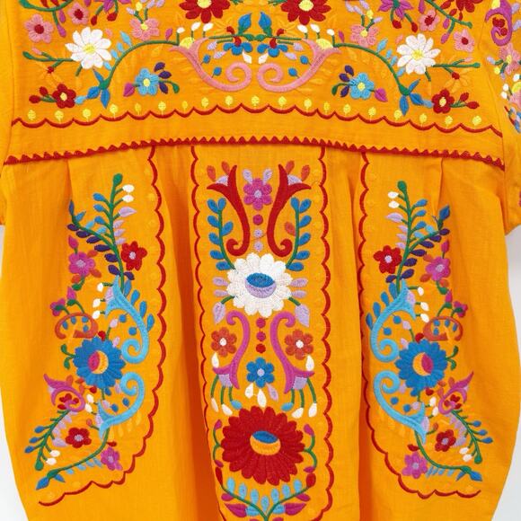 Yzxdorwj Peasant Blouse L Orange Mexican Boho Embroidery Artisan Boxy Dopamine - Picture 4 of 7